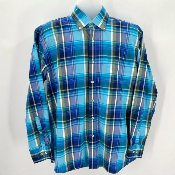 Alan Flusser Shirt Mens L Large Blue Plaid Button Down Long Sleeve Flip Cuff - Picture 1 of 11
